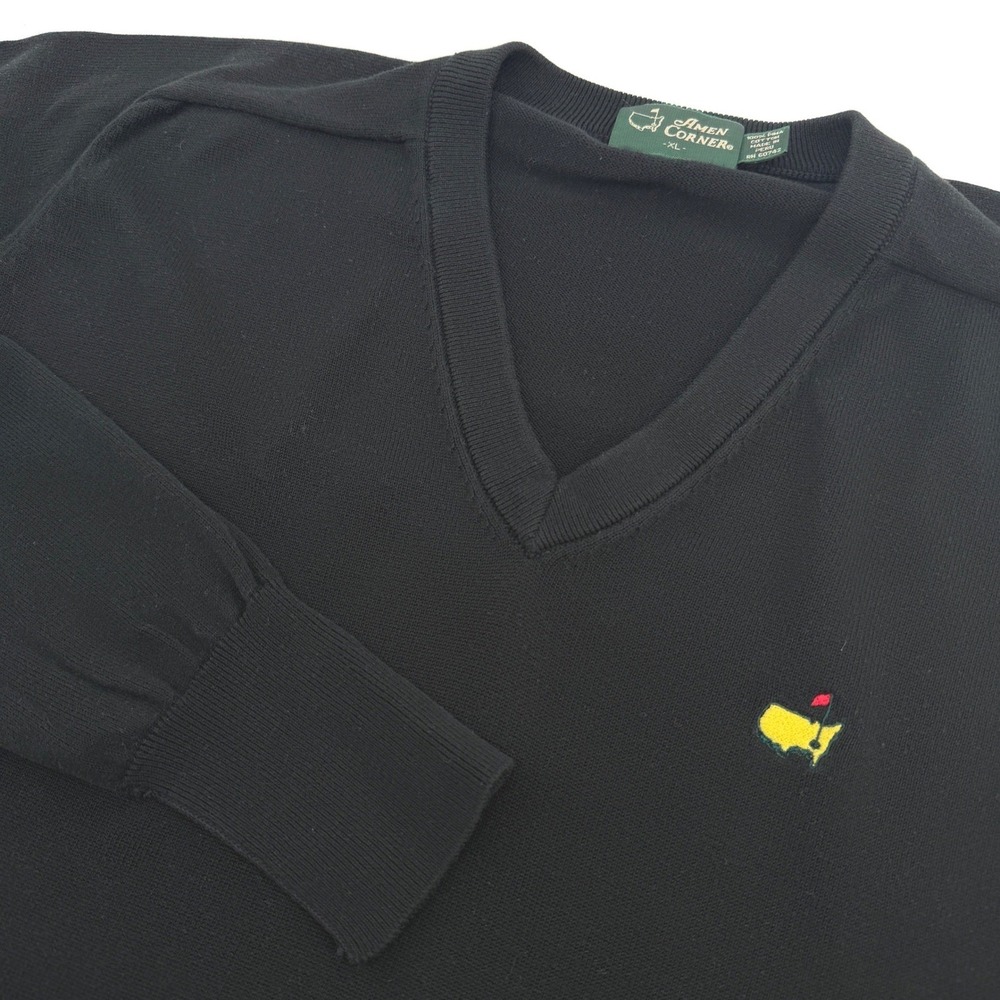 Vintage Amen Corner Sweater Mens XL Black V-Neck Pima Cotton Masters Golf Top